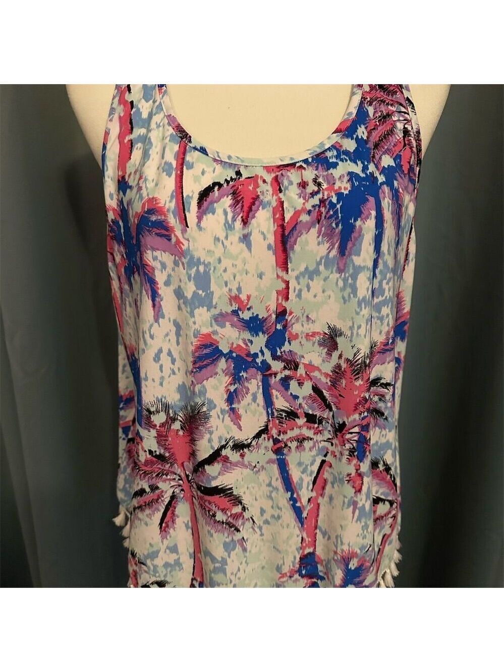 Pappagallo Women's XL Sleeveless Palm Tree Tassel Hem Summer